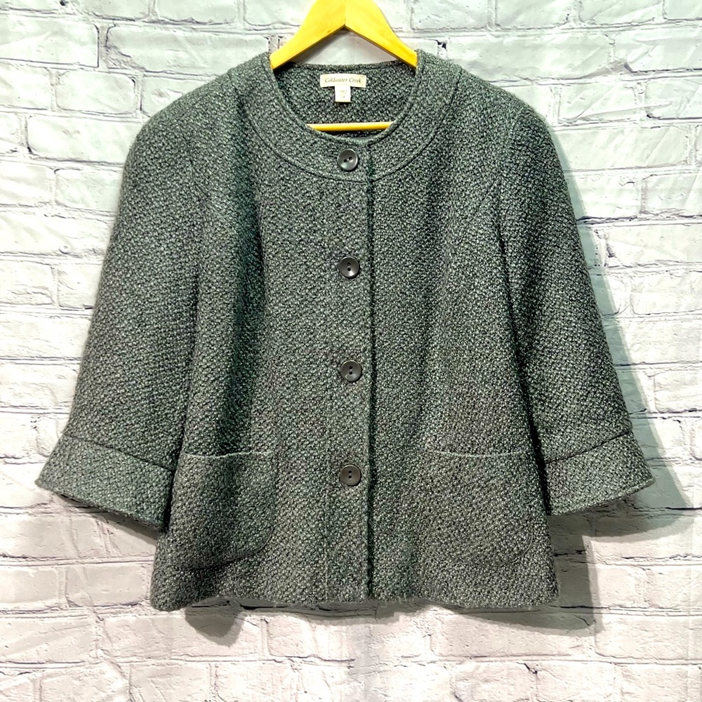 Coldwater Creek Grey Pebbled Boucle 3/4 Sleeve Jacket - size 16